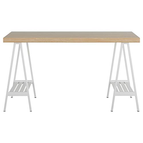 SXZenSpace Escritorio RENRUIRUI - Estación de Trabajo para Oficina en casa, Ordenador, Estudio y Escritura. Tablero de Pino de 5 cm de Grosor, Estructura Triangular, Soporte metálico Pintado,