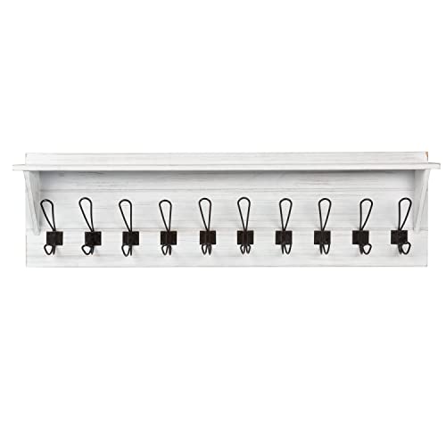 Ilyapa Wall Mounted Coat Rack Shelf, White Wooden Coat Hook
