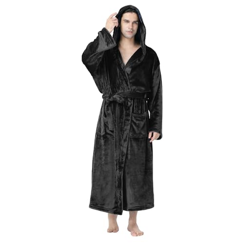 Mens Robe Hooded Sherpa Big and Tall Thermal Long Plush Spa Bath Robe with Hood and Pockets Gift for Men - Main Image