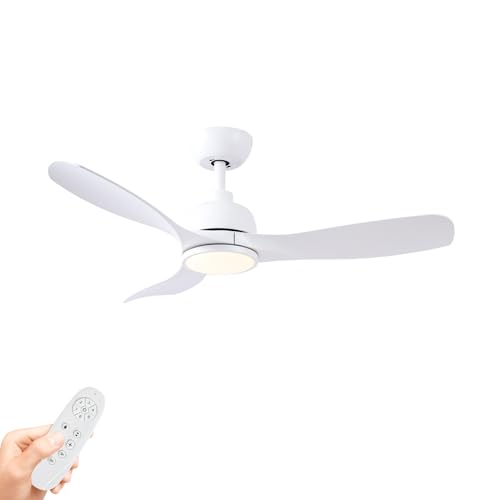 BatQueen 42-Inch White Ceiling Fan with Light - Remote Control,