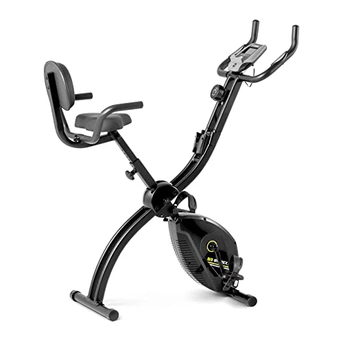 Gymrex Vélo D'Intérieur De Fitness D'Appartement Stationnaire Avec Dossier GR-MG35 (Roue D’Inertie De 1,5 kg, Capacité De 120 kg, Hauteur de selle De 73-82 cm, Pliable, Roulettes, Noir & Rouge) Cover