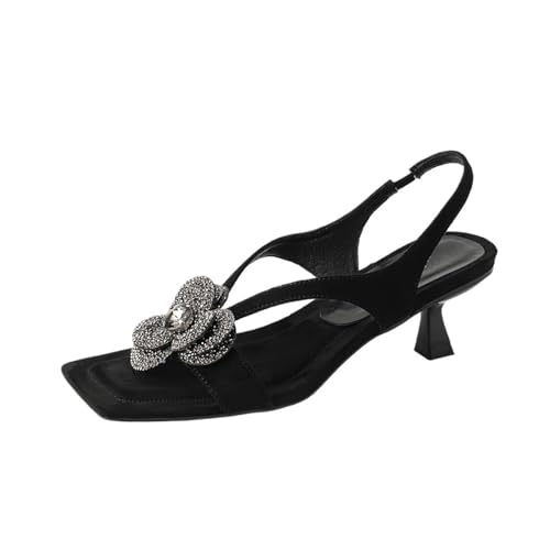 Sandales noires à talons hauts mode femmes camélia bout ouvert