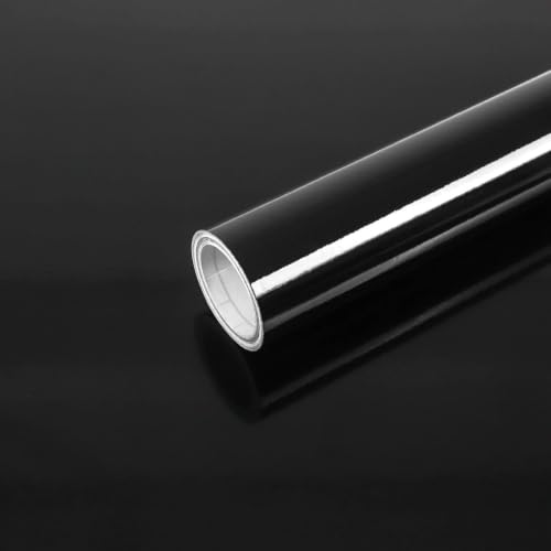 Image of WISDOM Black Glossy Self Adhesive Wallpaper for Kitchen Cabinets, Wardrobe, Furniture & Table Waterproof, Oil Resistant, Easy to Clean Peel and Stick Decorative Vinyl Contact Paper (20x120 in)