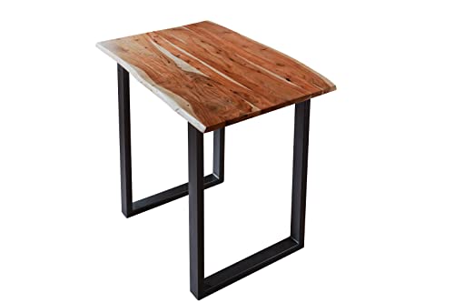 SAM Bartisch Quebec, Stehtisch mit echter Baumkante, 80 x 80 cm, Küchentresen nussbaumfarben, U-Gestell aus Metall schwarz
