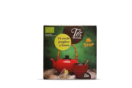 Té verde Jengibre limón Ship Caja de 15 pirámides con funda