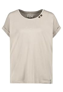 Eight2nine Damen T-Shirt kurz arm Sommer 100% Baumwolle Shirt, Farbe:Beige, Größe:M (38)
