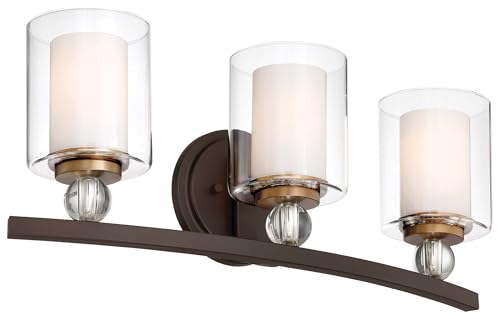 Image of Minka Lavery 3073-416 Studio 5 Vanity Bath Light, 3-Light, 300 Total Watts, 24-in H x 9-in W, Painted Bronze with Natural Brushed Brass