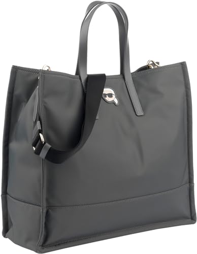 KARL LAGERFELD K Iconic 2.0 Tote Bag, Grey Leather, Detachable Shoulder Strap2