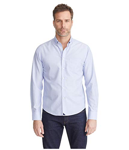 UNTUCKit® Hillside Select Men’s Button Down Dress Shirt with Long Sleeves – 100% Cotton – Sail Logo Blue MD Regular Fit One Size