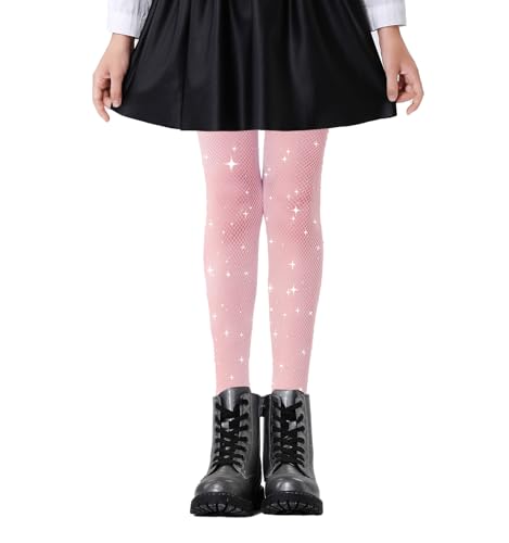 Lista de Medias para Niña para comprar hoy. 48 MIREAZW - Mallas de malla brillante para niñas, medias con purpurina para niños, medias de estrellas de Halloween, Rosado, 1-6 años