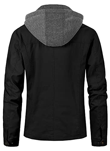 Pursky Men's Canvas Cotton Military Casual Field Jacket Outerwear With Removable Hood3