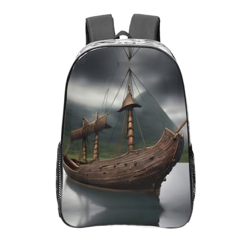 Sac à dos transparent imprimé bateau Vikings noir avec poches pour sport et travail