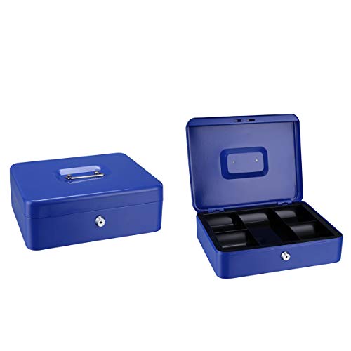 Image of Lukia 10 inch Steel Cash Box (Money Storage Box /Coin Box) with Coin Compartments | Cash Box with Lock and Key