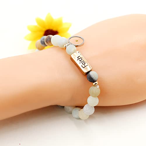 Uloveido Natural White Turquoise Green Pink Stone Powerful Encouragement Bracelets Charms Heart Mustard Seed Stretch Bracelet for Women Y19973