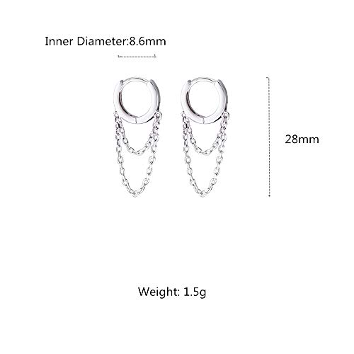 Tassel Chain Drop Dangle Small Hoop Earrings For Women Girls 925 Sterling Silver Huggie Helix Cartilage Tragus Daith Piercing Cuff Minimalist Fashion Personalized Punk Jewelry (Silver) #TOP5