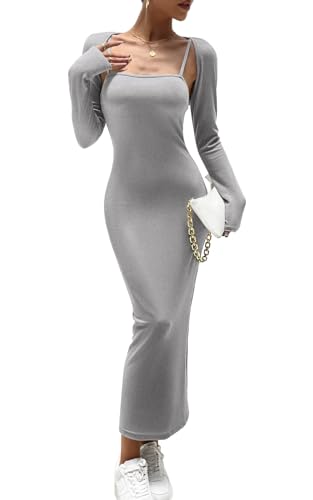Image of Women's 2 Piece Outfits Slip Bodycon Maxi Dress Club and Night Out Dress