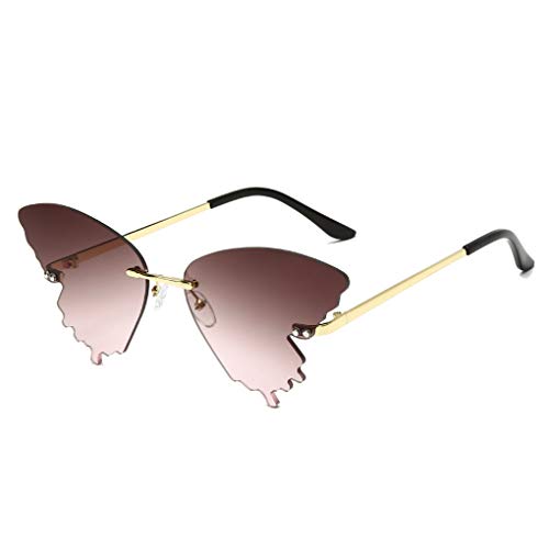 Long Keeper 2020 Butterfly Rimless Sunglasses Women Fashion Metal Driving Glasses