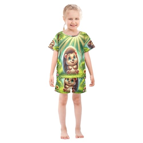 Hedgehog Flower Pajama Set Short Sleeve Summer Pajamas Sleepwear Nightwear Set Cotton 5Y3