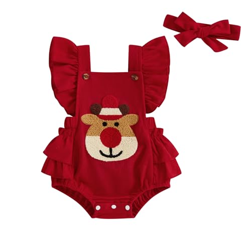Image of Rarjuiey My First Christmas Baby Girl Outfit Infant Onesie Overalls Bubble Romper Jumpsuit Newborn Cute Outfits Clothes