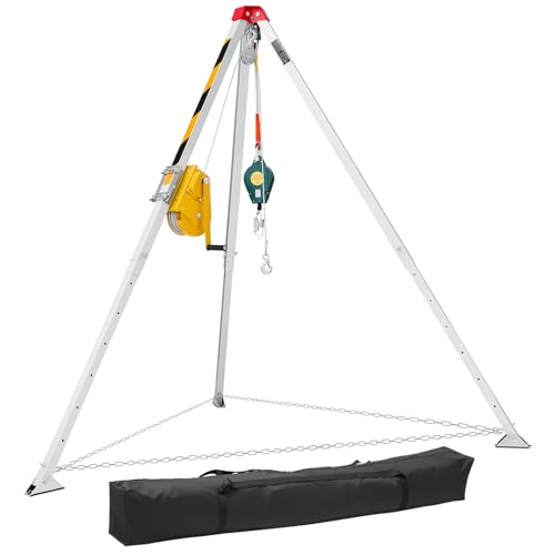 Image of VEVOR Confined Space Tripod Kit, Heavy Duty Rescue Tripod Lifting Hoist 2600 lbs Winch, 4.76 ft Adjustable Legs, 98.5 ft Cable Portable Kit, 32.8 ft Fall Protection, 5.25-8.04 ft Working Height