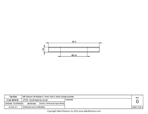 Allied Titanium 0074570, (Pack Of 20) M8 Titanium Flat Washer X 1.6Mm Thick X 16Mm Outside Diameter, Grade 5 (Ti-6Al-4V) #TOP4