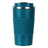 Voarge Tazza termica da viaggio con coperchio a prova di perdite, in acciaio inox, 13 oz/380 ml, a prova di perdite, con coperchio, per caffè e tè (blu)