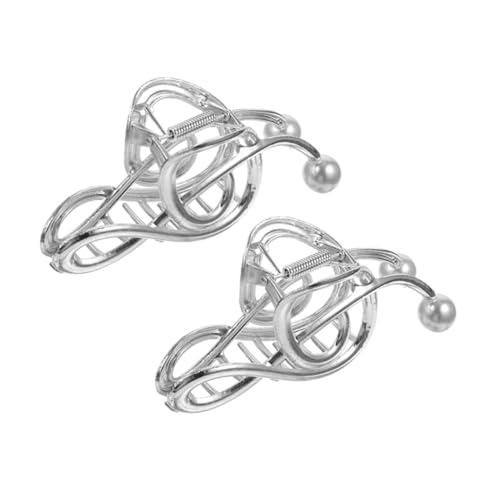 NIYANGLE 2 Piezas horquilla metalica clips de pelo de perlas cabello clips de la mandíbula del pelo mini pinzas para el pelo Central de pelo de las mujeres Aleación de zinc Plata