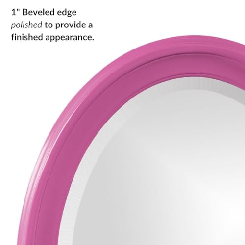 Image of Howard Elliott Collection George Oval Glossy Hot Pink Wall Mirror, Oval Bevelled Hanging Wood Framed Vanity Mirrors for Home Decor, Living Room, Bathroom, Bedroom, or Hallway, 25 x 33 Inch
