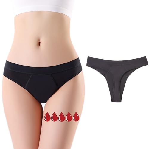 ZVZK Bragas Menstruales 20ML Absorbentes Evitar Fugas Menstruales Bikini Tanga Lavable Periodo Mentruación Thong (M, 1Negro)