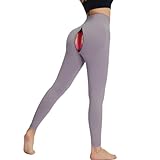 Liaeglam Tummy Control Women Workout Leggings High Waist Zipper Open Crotch Gym Petite Yoga Pants Purple