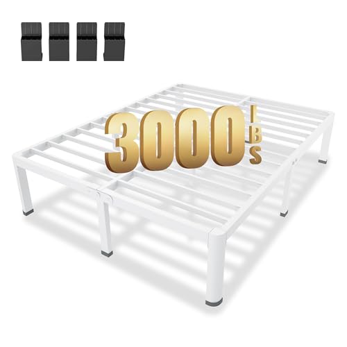 MAF 14 Inch King Metal Platform Bed Frame White with Round Corner Legs, 3000 LBS Heavy Duty Steel Slats Support, Noise Free, No Box Spring Needed, Easy Assembly
