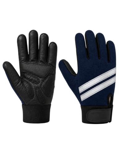 Inspired Comforts Wheelchair Full Finger Gloves with Anti-Slip Grip, Breathable & Reflective (Navy,L)