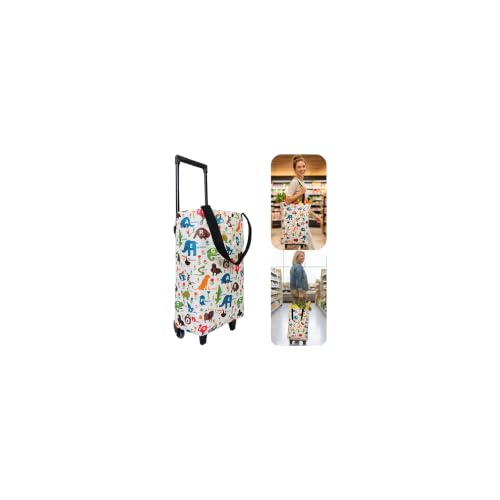 Image of Rolling Shopping Bag, Small Shopping Cart with Wheels,Collapsible Portable Waterproof Tote for Market & Grocery Runs-Gift for Women & Seniors(Cartoon)