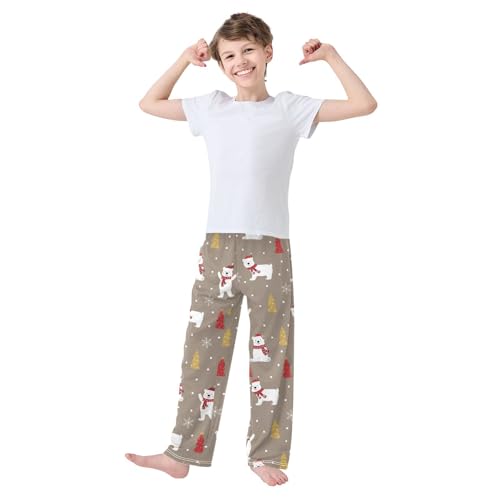 ZZXXB Bear with Xmas Hat Boys Long Pants Soft Trousers Elastic Waist Kids Lounge Bottoms with Pockets S-XL2