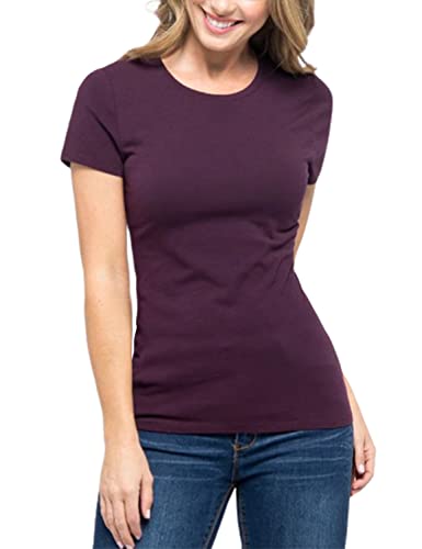 Women's Crewneck Short Sleeve Slim Fitted T-Shirt Solid Basic Tee Stretchy Casual Top2