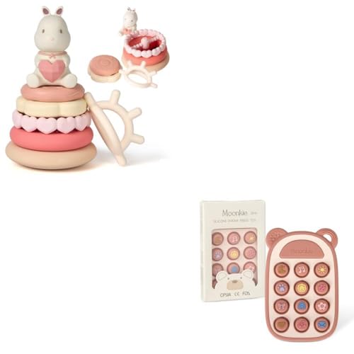 Coffret jouets bébé Moonkie avec anneau de dentition silicone et lapin à empiler