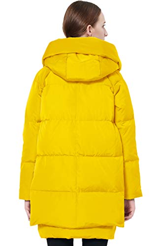 Orolay Damen Daunenmantel mit Verdickung Parka Kapuze Langer Puffer Mantel für Winter Gesteppte Gepolsterte Winddichte Oberbekleidung Gelb M