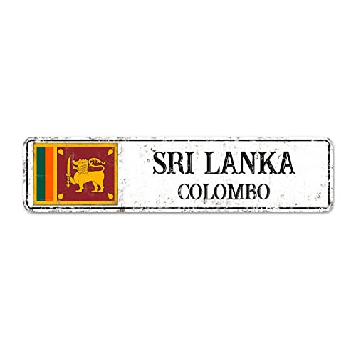 Madcolitote Letreros de calle personalizados de Sri Lanka de metal con la bandera de Sri Lanka, recuerdo de la capital del país y la ciudad, letrero de aluminio rústico, decoración del hogar, regalo