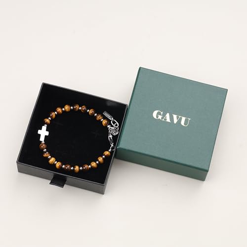 Pulsera para hombre con cruz y piedras naturales miniatura 6