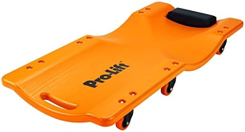 Pro-LifT Mechanic Plastic Creeper 36 Inch - Blow Molded Ergonomic HDPE Body with Padded Headrest - 300 Lbs Capacity Orange