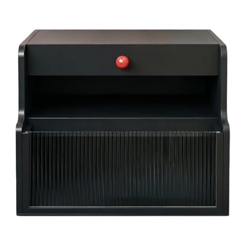 YHxFlux Dormitorio Mesa de Noche Mesita de Noche Negra Dos cajones con perillas esféricas Rojas for Almacenamiento en el Dormitorio(Grande)