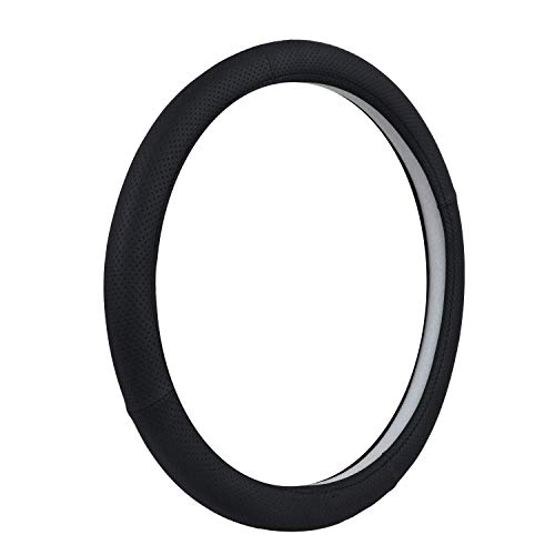 AllExtreme EXBPHM1 PU Leather Universal Anti-Slip Perforated Car Auto Steering Wheel Cover (36cm, Black)