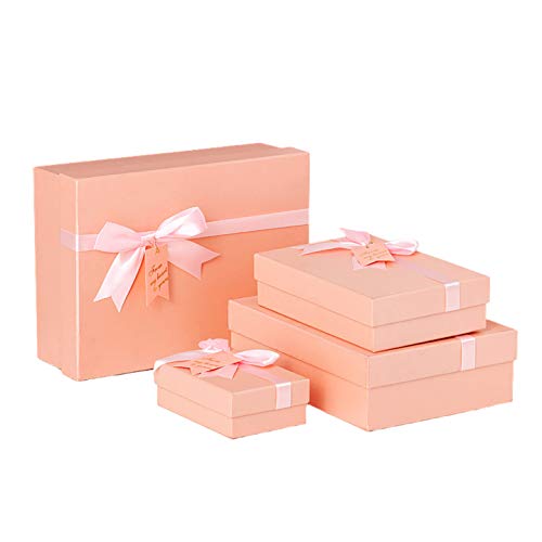 Black Friday - 80% OFF Friday Premium Pink Gift Boxes for Gift, Birthday, Party, Christmas, Sturdy Storage Box (4 Boxes in Different Sizes 6x4x2inches, 9.5x6.7x2.5inches, 11x8x3.5inches, 13x10x4.3inches) (Pink)