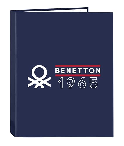 Safta BENETTON VARSITY Ordner mit 4 Ringen, ideal für Kinder unterschiedlichen Alters, bequem und vielseitig, Qualität und Widerstandsfähigkeit, 26,5 x 33 cm, Marineblau/Grau, Marineblau/Grau,