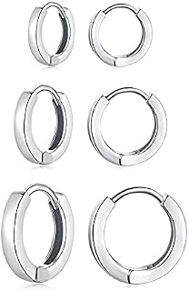 Deyanse Silver Hoop Earrings for Women, Silver/Gold/Rose 925 Sterling Silver Small Tiny Cartilage Hoops, 3 Pairs Huggie Hinged Unisex Sleepers Earring Set for Pierced Ears Size: 9/11/13mm