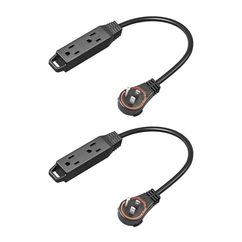 DEWENWILS 1FT 360° Rotating Flat Plug Extension Cord, 3 Prong Thin Power Strip, 16/3C 13A/125V/1625W, Rotating Plug for Indoor Narrow Space, SJT-3, ETL Listed, Black, 2 Pack 1FT 2 Pack-Round