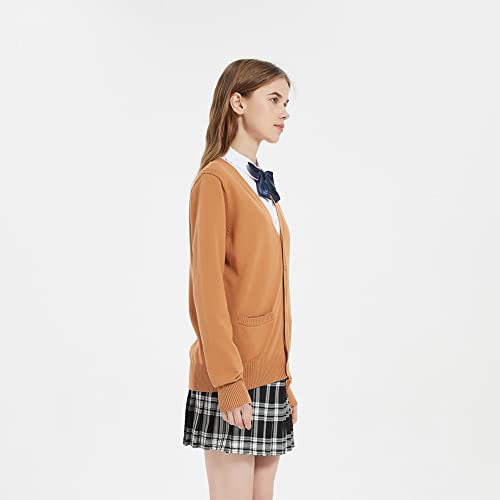 Image of jinghuiyue Women's Cardigan School Uniform Sweater V Neck Button Down Knit Cardigans Coat with Pockets