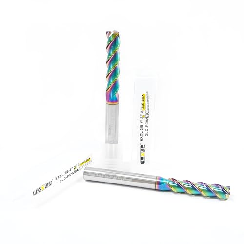 Image of Tools 3 /8 inch Extra Long Carbide Square End Mill for Aluminum, Copper Alloy, Plastic, 4 inch Overall Length End Mill Bits, 3 Flute HRC 62 Deg DLC Coating, CNC Router Bits 3 /8 Shank (3 /8-4 inch 2PCS)