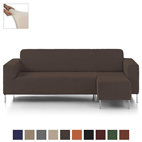 Eiffel Textile Nimes Funda para Sofá, Algodón, Marrón, Chaise Longue Brazo Largo Derecha, 280 x 195 x 2 cm