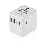 TESSAN Universal Travel Adapter 28W, Worldwide Plug Adaptor with 2 USB A and 3 USB C Ports, International Travel Adapter for EU, UK, USA, AU, Power Socket Charger for Multi Countries, Grey White
